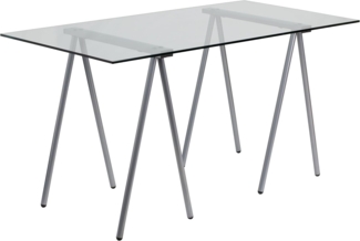 Flash Furniture Computerschreibtisch aus Glas mit silberfarbenem Metallrahmen