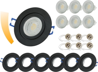 Sweet LED LED Einbaustrahler 6er Set IP44 7W dimmbar Deckenspots Bad & Küche schwarz 230V, LED fest integriert, warmweiß, GU10, IP44, Deckenspots, Deckenstrahler, Einbauleuchten