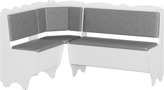 Rodnik Eckbank "Rhodos", Grau Weiß, gepolstert, mit Stauraum, Truhe, mit Rueckenlehne, Rechtsseitig und Linksseitig montierbar, Kunstleder, Spanplatte, 150x110 cm