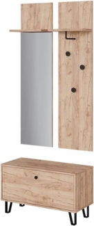 Garderobenset Siri Goldkraft Eiche Set mit Wandgarderoben und Sitzbank Vicco