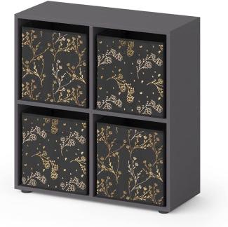 Vicco Raumteiler Würfelregal Standregal Tetra Schwarz Faltbox Wohnzimmer Regal 73x72 cm modern Ablage 4 Fächer Dekoregal Ordnerregal Aufbewahrung