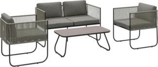 Outsunny Sitzgruppe mit 2er Sofa, Sessel, Tisch, Kissen, (wetterfest Lounge-Set für 4 Personen, 4-tlg, Gartenmöbel Set aus Polyrattan), für Garten Balkon Braun+Dunkelgrau