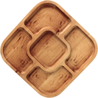 28x28 cm Servierplatte aus natürlichem Holz mit 5 geteilten Fächern, Servierteller von Vorspeisen, Käse und Snacks, Holzplatte Cheeseboard für Fleisch und Käse, Käseplatte, Cheese Board