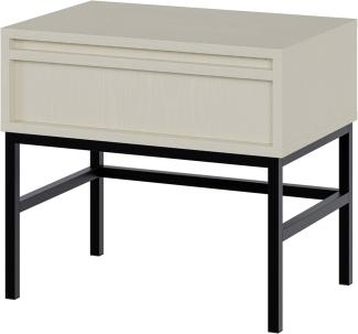 Selsey Evo - Nachttisch mit Schublade, beige mit schwarzem Metallgestell, 50 cm