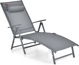 FANTASK Sonnenliege klappbar Outdoor mit 7 verstellbaren Rückenlehnen, Gartenliege mit Kopfstütze, Klappliege bis 150 kg belastbar (Grau)