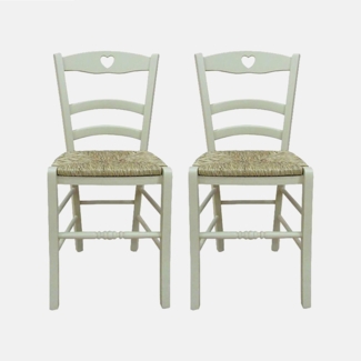 Dmora - Set aus 2 klassischen Holzstühlen, für Esszimmer, Küche oder Wohnzimmer, Made in Italy, cm 45x47h88, Sitzhöhe cm 46, Sandfarbe