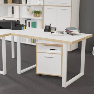 Forte KEFLAVIK Schreibtisch 120, moderner Schreibtisch, Holzwerkstoff, Metall, Weiß|Artisan Eiche Holzdekor, 120 cm breit x 74,1 cm hoch x 75 cm tief