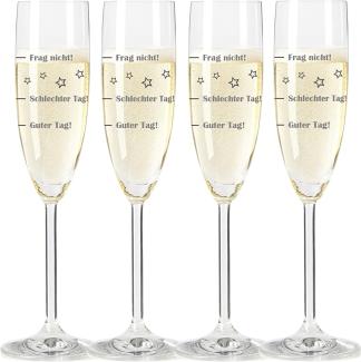 Leonardo Sektglas, 4er Set, Guter Tag!, Schlechter Tag!, Frag Nicht!, Stimmungsglas mit lustiger Gravur, Mood Sekt Glas, 210 ml