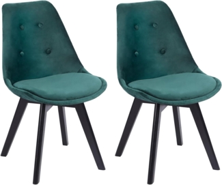 Happy Garden 2er Set Esszimmerstühlen Nora grüner Samt mit Kissen, Küchenstühle, gepolsterte Stühle, Schwarze Beine aus massivem Buchenholz