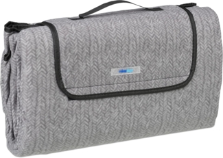 Relaxdays XXL Picknickdecke, 200x200 cm, Fleece Stranddecke, Muster, wärmeisoliert, wasserdicht, mit Tragegriff, grau