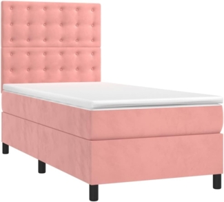 vidaXL Boxspringbett mit Matratze & LED Rosa 90x200 cm Samt 3136346