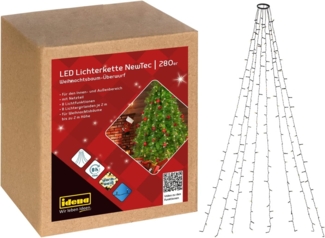 Idena 31108 - LED Lichterkette mit 280 LEDs in Warmweiß, NewTec Weihnachtsbaum-Überwurf mit 8 Lichteinstellungen und Timer, 8 Strängen ca. 2,1 m lang, Deko für Innen & Außen, als Weihnachtsdeko