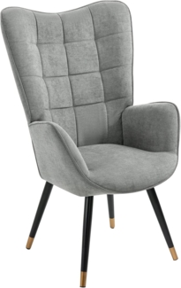MEUBLE COSY Sessel Relaxsessel Lehnstühle Polstersessel Einzelsofa mit Vergoldeten Metallbeinen Ohrensessel für Wohnzimmer Schlafzimmer Büro Vanity, Stoff, Grau