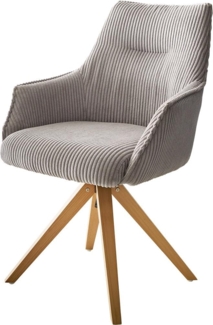 Drehstuhl Alja-Flex mit Armlehnen Cord Silbergrau Holzgestell kantig Natur 180° drehbar Taschenfederkern