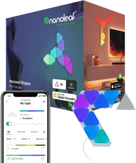 Nanoleaf Shapes Mini Triangle Starter Kit, 9 Smarten Dreieckigen Mini LED Panels RGBW - Modulare WLAN 16 Mio. Farben Wandleuchte Innen, Musik & Bildschirm Sync, Funktioniert mit Alexa, Deko & Gaming