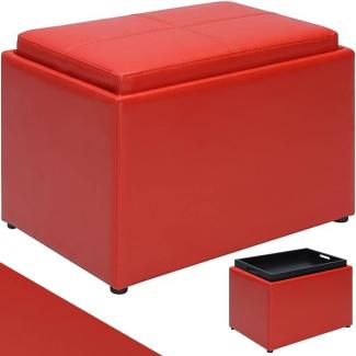 BAKAJI Sitzsack, Fußhocker mit Innenfach und Deckel, 2 in 1, Mehrzweck-Aufbewahrungsbox, gepolsterter Sitz, Hocker für Wohnzimmer, Kinderzimmer 58 x 40 x 40 cm (Rot Kunstleder)