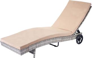 Sonnenliege HWC-D80, Gartenliege Relaxliege Liege, Poly-Rattan ~ grau, Kissen beige