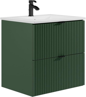Vente-unique - Waschbeckenunterschrank hängend mit Einbauwaschbecken - Streifenoptik - Grün matt - 60 cm - ZEVINI