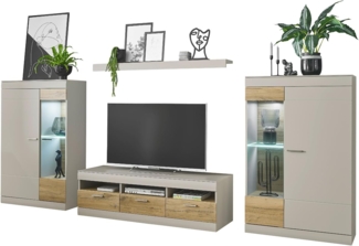 Wohnwand Griego in grau matt und Eiche 350 x 170 cm