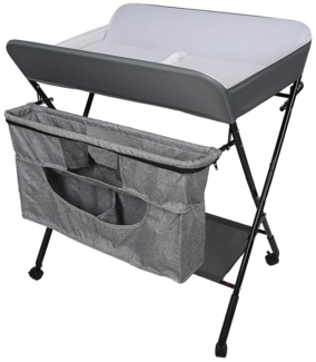 Faltbarer Wickeltisch, Tragbar und Höhenverstellbar - 2-in-1 Mit Badewanne für Babys von Geburt bis 12 Monate - Grau/Weiß
