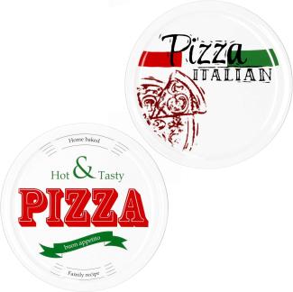 2er Set Pizzateller Pizza Italian & Hot and Tasty Ø 30cm weiß Pizza XL-Teller