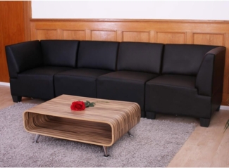 Modular 4-Sitzer Sofa Couch Lyon, Kunstleder ~ schwarz, hohe Armlehnen