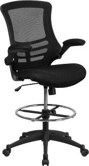 Flash Furniture Zeichenstuhl mit mittelhoher Rückenlehne – Ergonomischer Schreibtischstuhl mit hochklappbaren Armlehnen und verstellbarem Fußring – Bürostuhl für Home Office – Schwarz