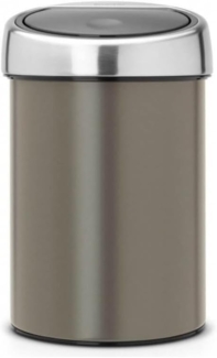 Brabantia Touch Bin, Mülleimer, Abfalleimer, Papierkorb mit Kunststoffeinsatz, Wandhalterung, Deckel Brilliant Steel, Platinum, 3 L, 364464