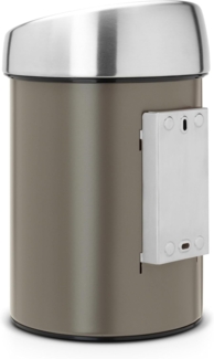 Brabantia Touch Bin, Mülleimer, Abfalleimer, Papierkorb mit Kunststoffeinsatz, Wandhalterung, Deckel Brilliant Steel, Platinum, 3 L, 364464