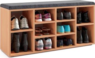 KOMTO Schuhbank mit Sitzfläche - Schuhregal Buche 104 x 50 x 30 cm Schuhschrank mit Sitzbank Flur Bank mit Stauraum Garderobenbank Sofia…