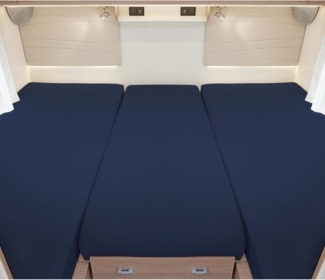 BettwarenShop Wohnmobil Wohnwagen Heckbett Spannbetttuch-Set 3-teilig|2 Längsbetten + Mittelteil| dunkelblauBettwarenShop Wohnmobil Wohnwagen Heckbett Spannbetttuch-Set 3-teilig