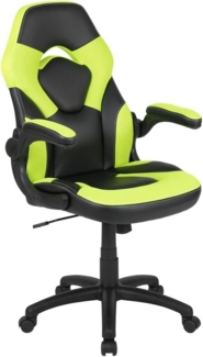 Flash Furniture X10 Gaming-Stuhl, Rennsport-Design, Bürostuhl, ergonomischer PC-Drehstuhl, verstellbar, mit hochklappbaren Armlehnen, Neongrün/Schwarz, LeatherSoft, Polyurethan