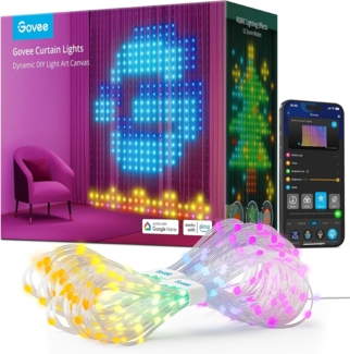 Govee Curtain Lights, 520 RGBIC LEDs Lichterkette, DIY Lichtmuster, Smart LED Vorhang 86+ Modi, IP65 Wasserfest, kompatibel mit Alexa für Zimmer, Party Deko (1,5×2m)
