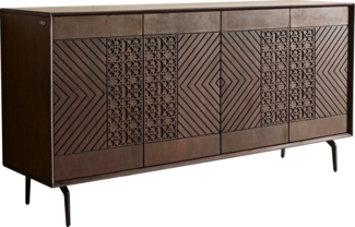 Sideboard Manjula 145 cm Mango Dunkelbraun 4 Türen Winkelfuß Metall Schwarz