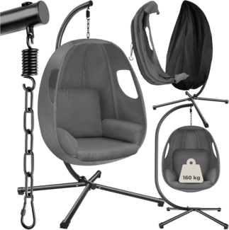 tectake Hängesessel Schaukelstuhl Anika mit Gestell und Kissen 160kg, mit extra dickem Sitzkissen, 360° drehbar