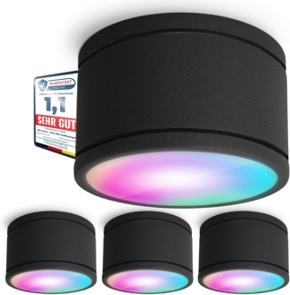 SSC-LUXon LED Außen-Deckenleuchte CELI-WX Bad Aufbauspot flach IP44 schwarz rund mit Smart WLAN LED, RGB & Weißtöne