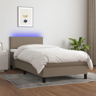 vidaXL Boxspringbett mit Matratze & LED Taupe 100x200 cm Stoff 3132977