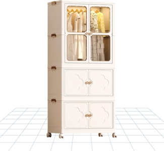 FLEXISPOT Aufbewahrungsbox Kleiderschrank Children's Wardrobe Aufbewahrungsbox mit Deckel Aufbewahrungsbehälter (Beige, 2 Set)