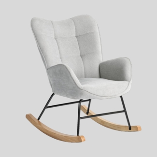 MEUBLE COSY Schaukelstühle Schaukelsessel Schwingstuhl Sessel mit Armlehnen und gepolsterter Sitzfläche für Wohnzimmer Schlafzimmer, Balkon, Metallgestell und Holzkufen, Stoff, Grau, 60 x 71 x 90 cm, Holz