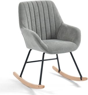 MEUBLE COSY Schaukelstühle Schaukelsessel Schwingstuhl Sessel mit Armlehnen und gepolsterter Sitzfläche für Wohnzimmer Schlafzimmer, Balkon, Metallgestell und Holzkufen, Stoff, Grau, 60 x 71 x 90 cm, Holz