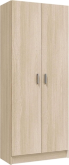 Mehrzweck-Kleiderschrank mit zwei Flügeltüren und zwei höhenverstellbaren Einlegeböden, Eichenfarbe, 73x37 x H180 cm