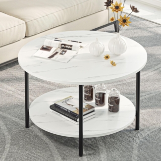 YITAHOME Couchtisch, Wohnzimmertisch 2-stöckiger, Holz Couchtisch Rund 80X80X50cm, Couchtisch mit Stauraum für Couch Schlafzimmer,Stabiler Metallrahmen gra (weiß)