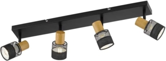 Deckenleuchte schwarz, Holzoptik, bewegliche Spots, L 65 cm