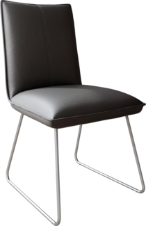 Esszimmerstuhl Lelio-Flex Echt-Leder Schwarz Kufengestell Edelstahl Taschenfederkern