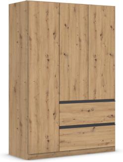 rauch Kleiderschrank, Drehtürenschrank COSTA, 3-türig, 2 Schubkästen, push-to-open, Eiche Artisan, 136 x 197 x 54 cm