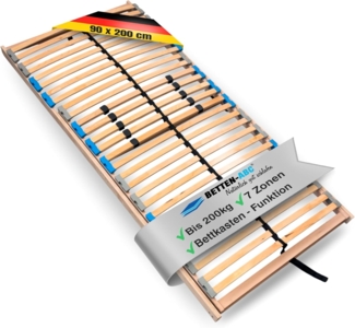 Madera 7-Zonen-Lattenrost, stabile Holmkonstruktion, Härtegradverstellung, selbstmontierbar – ideal für ergonomischen Schlafkomfort, Größe: 90x200 cm, Variante: Mit Bettkastenfunktion
