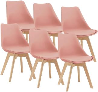 Esszimmerstuhl Fläten 6er Set 81x49 cm Rosé PU-Kunstleder en. casa