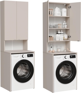Platan Room Waschmaschinenumbauschrank Badschrank LORA Waschmaschinenschrank Badezimmer Hochschrank 210 x 65 x 50 cm