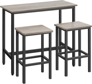 VASAGLE Bartisch Bartisch-Set Stehtisch(100x40x90cm) mit 2 Barhockern,Greige meliert-tintenschwarz,LBTDE218B02