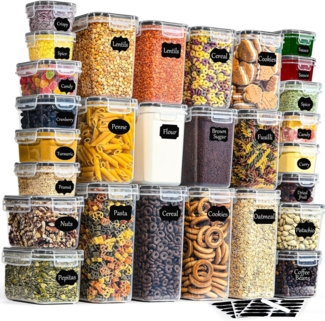 GoMaihe Vorratsdosen 28 Set, Aufbewahrungsbox Küche Organizer, Luftdicht Vorratsbehälter Plastik mit Deckel, Vorratsdose für Müsli Mehl Kaffeebohnen Cornflakes Aufbewahrung, 2L 1.4L 0.8L 0.32L 0.06L